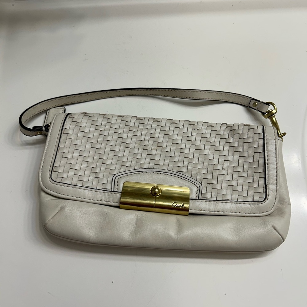 Coach White Woven Leather Wristlet
